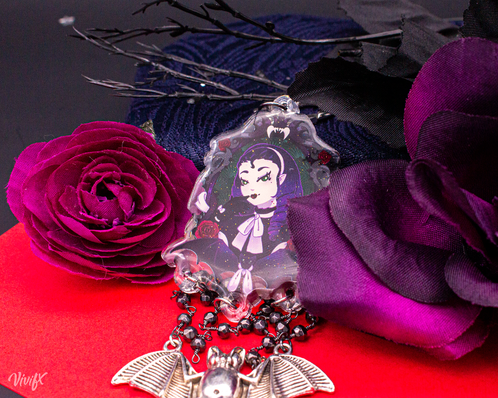 Vampiress Double-Sided Glitter Acrylic Charm