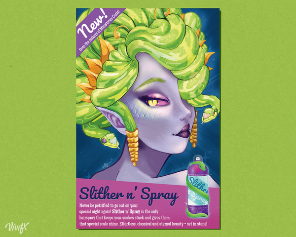 Slither n' Spray - Original Vintage Medusa 11x17 Print