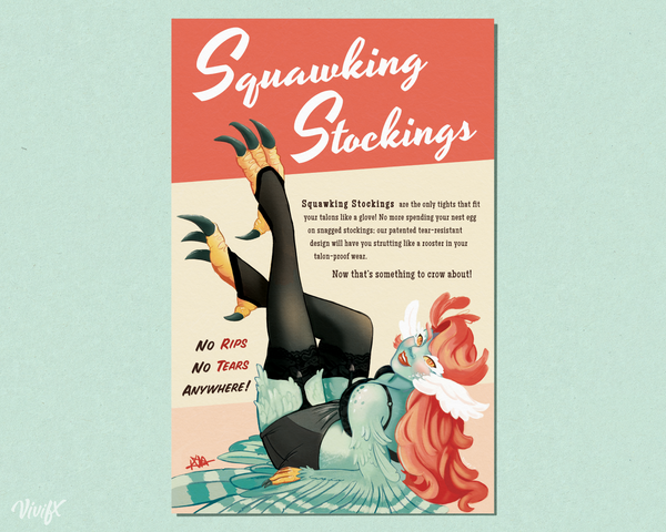 Squawking Stockings - Original Vintage Harpy 11x17 Print